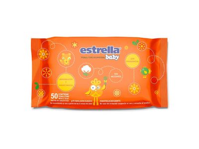 TOALLITAS HUMEDAS ESTRELLA NARANJA SIN PERFUME 50 UN