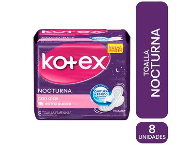 TOALLITAS FEMENINAS KOTEX NOCTURNAS CON ALAS 8 UN