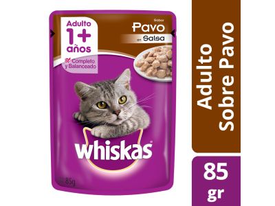 ALIMENTO PARA ANIMALES WHISKAS POUCH PAVO 85 gr