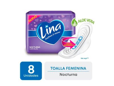 TOALLITAS FEMENINAS LINA NOCTURNA CON ALAS 8 UN